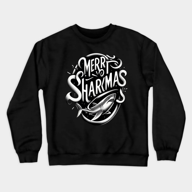 Merry Sharkmas, Santa Waving, Christmas Gift, m Shark Gift Crewneck Sweatshirt by Customo